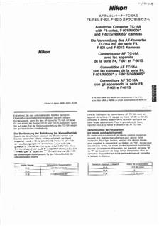 Nikon Accessories manual. Camera Instructions.